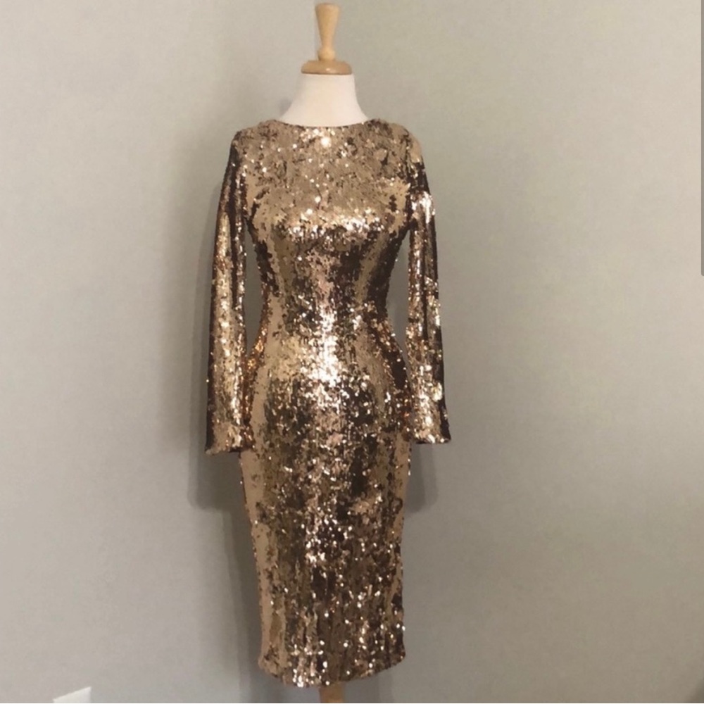 Dress the population gold sequin dress